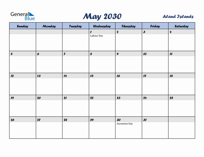 May 2030 Calendar with Holidays in Aland Islands