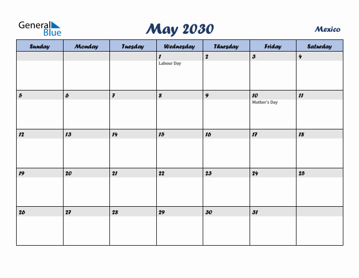 May 2030 Calendar with Holidays in Mexico