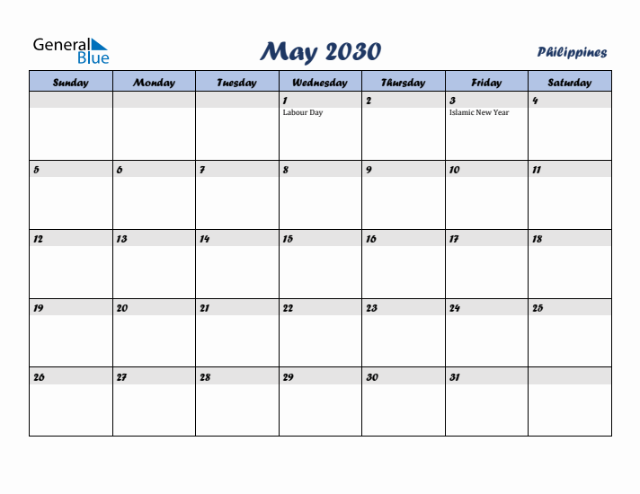 May 2030 Calendar with Holidays in Philippines