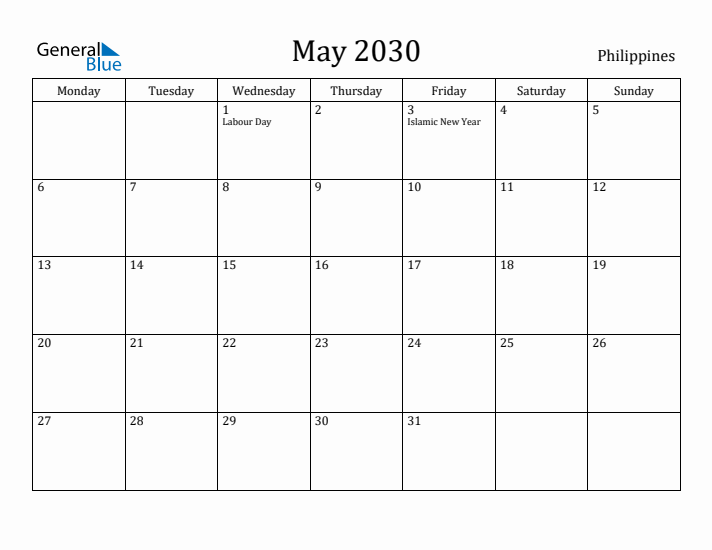 May 2030 Calendar Philippines