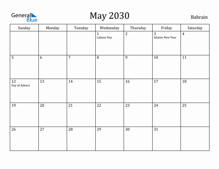 May 2030 Calendar Bahrain