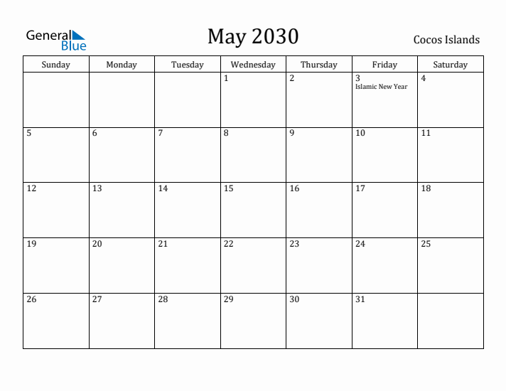 May 2030 Calendar Cocos Islands