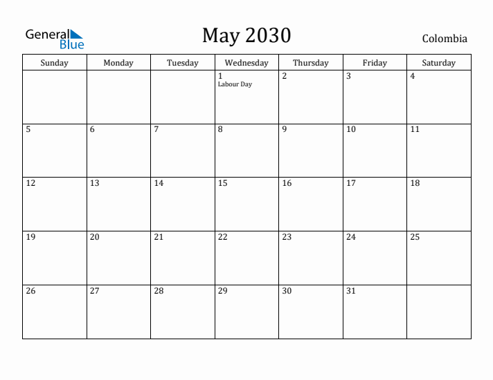 May 2030 Calendar Colombia
