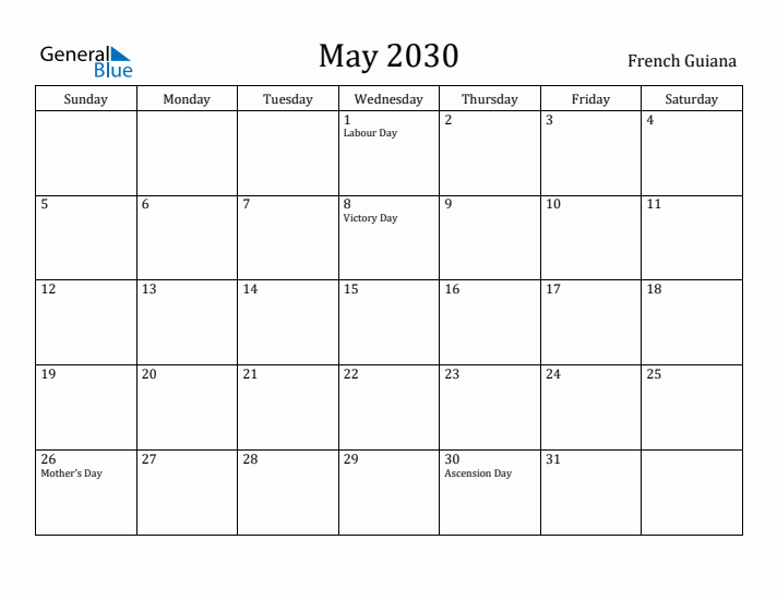 May 2030 Calendar French Guiana