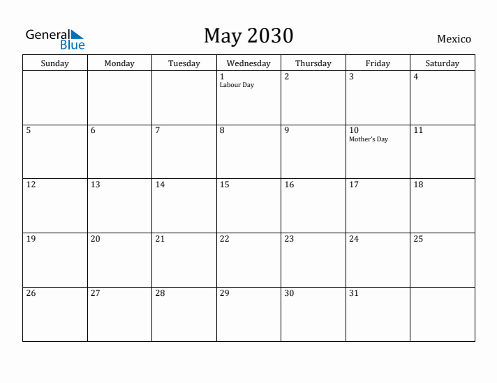 May 2030 Calendar Mexico