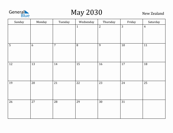 May 2030 Calendar New Zealand