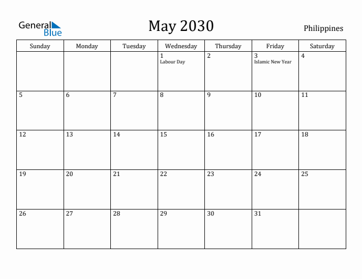 May 2030 Calendar Philippines