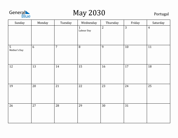 May 2030 Calendar Portugal