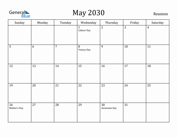 May 2030 Calendar Reunion