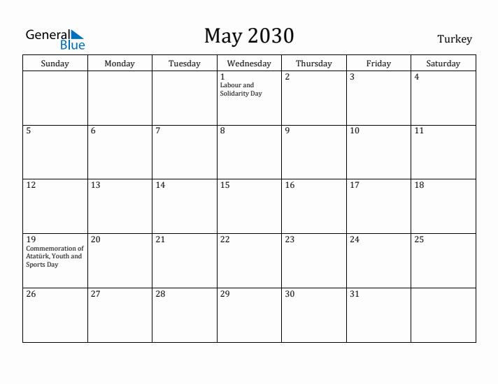 May 2030 Calendar Turkey