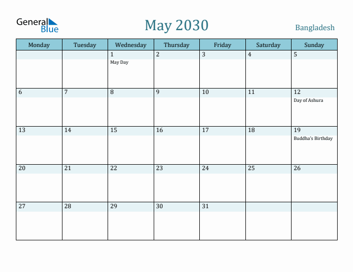 May 2030 Calendar with Holidays