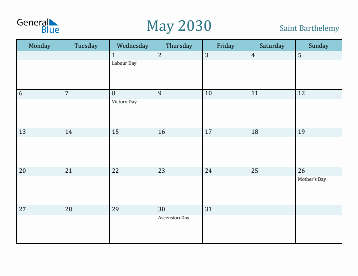 May 2030 Calendar with Holidays