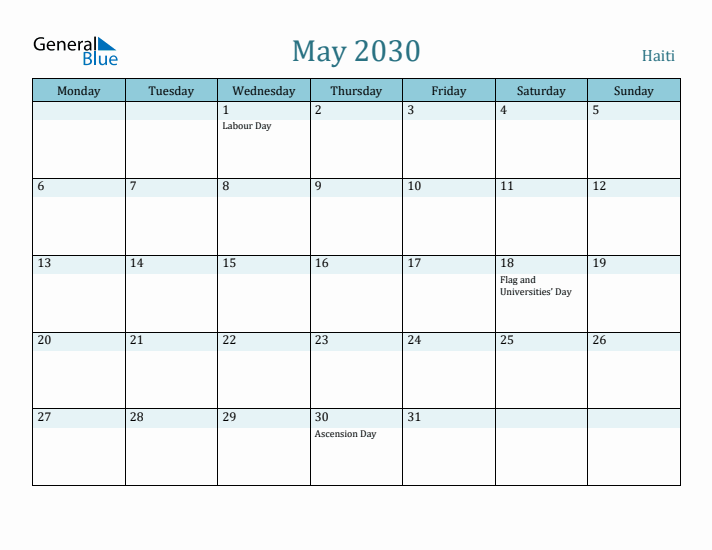 May 2030 Calendar with Holidays