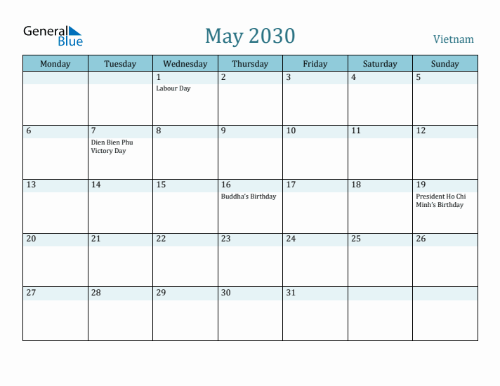 May 2030 Calendar with Holidays