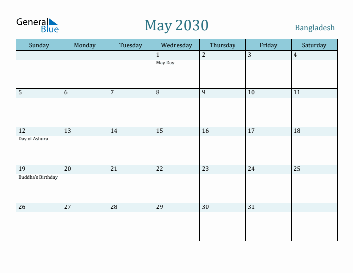 May 2030 Calendar with Holidays