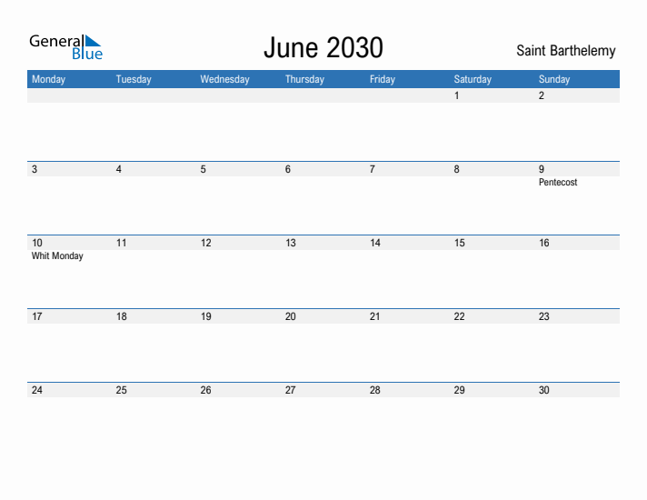Fillable June 2030 Calendar