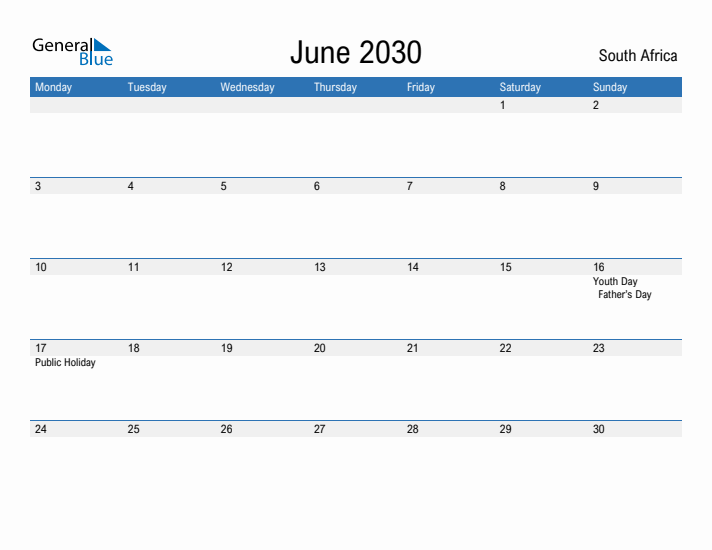 Fillable June 2030 Calendar