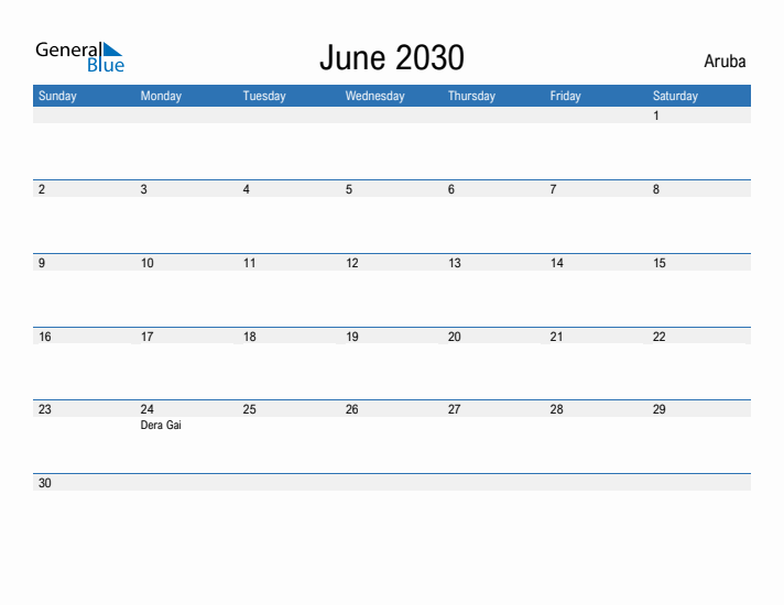 Fillable June 2030 Calendar