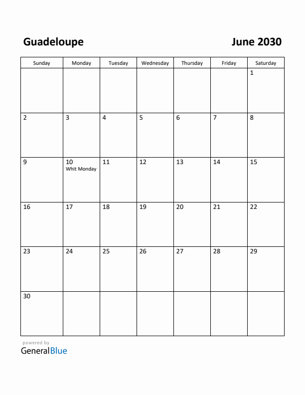 June 2030 Calendar with Guadeloupe Holidays
