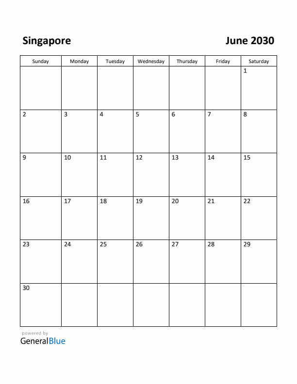 June 2030 Calendar with Singapore Holidays