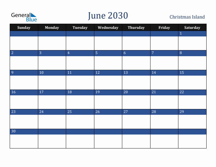 June 2030 Christmas Island Calendar (Sunday Start)