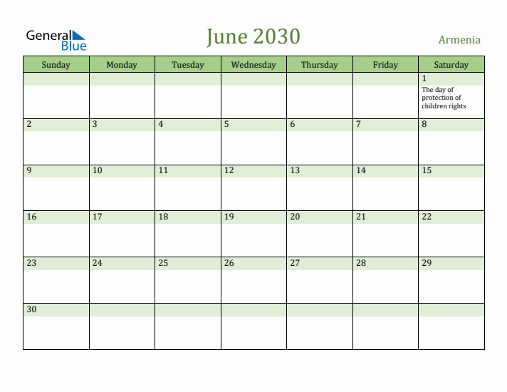 June 2030 Calendar with Armenia Holidays