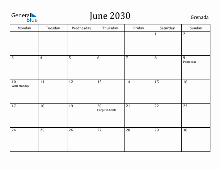June 2030 Calendar Grenada