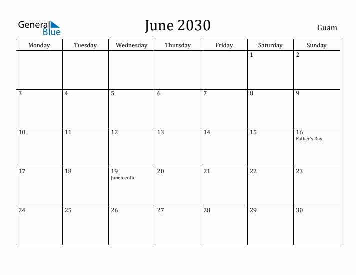 June 2030 Calendar Guam