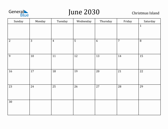June 2030 Calendar Christmas Island