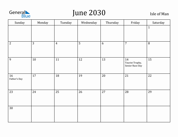June 2030 Calendar Isle of Man
