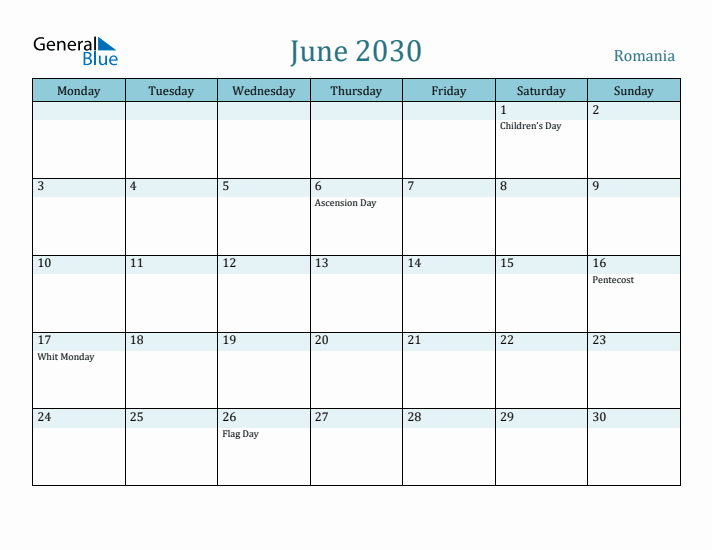 June 2030 Calendar with Holidays
