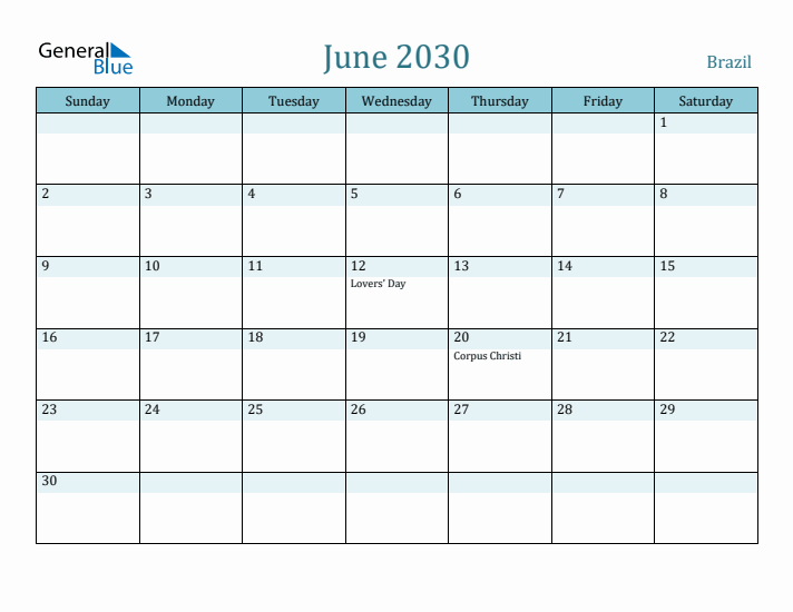 June 2030 Calendar with Holidays