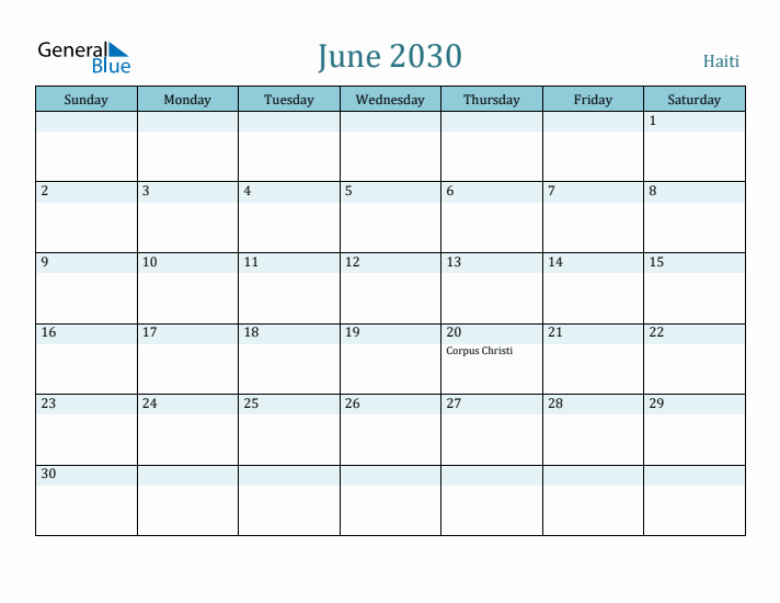 June 2030 Calendar with Holidays