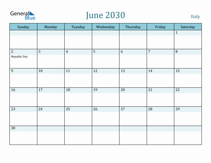 June 2030 Calendar with Holidays