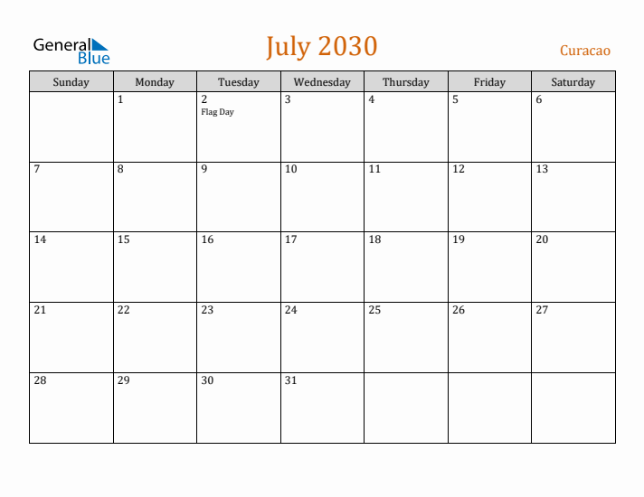 July 2030 Holiday Calendar with Sunday Start