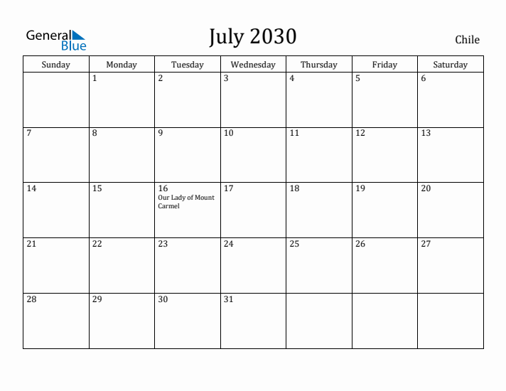 July 2030 Calendar Chile