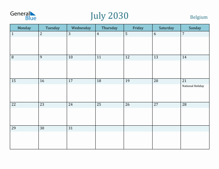 July 2030 Calendar with Holidays