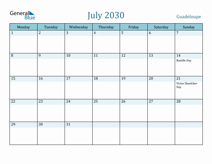 July 2030 Calendar with Holidays