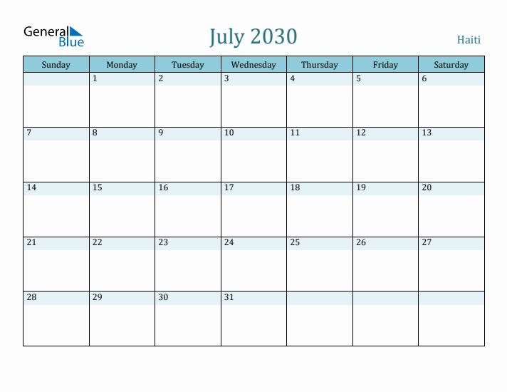 July 2030 Calendar with Holidays