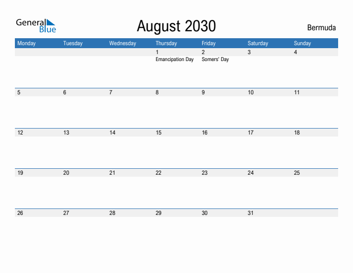 Fillable August 2030 Calendar