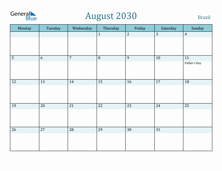 August 2030 Calendar with Holidays