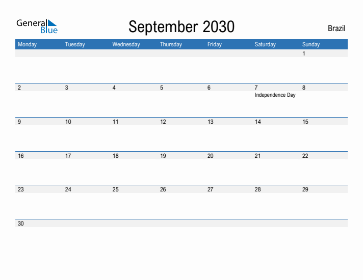 Fillable September 2030 Calendar