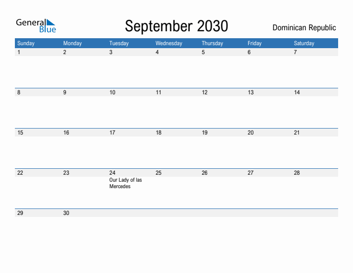 Fillable September 2030 Calendar