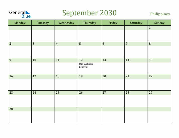 September 2030 Calendar with Philippines Holidays