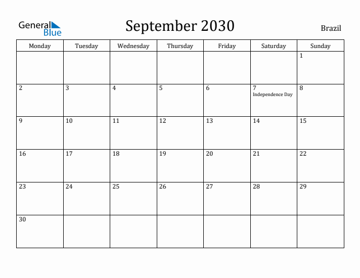 September 2030 Calendar Brazil