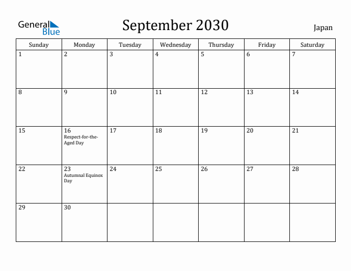 September 2030 Calendar Japan