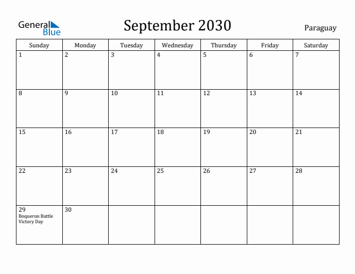 September 2030 Calendar Paraguay