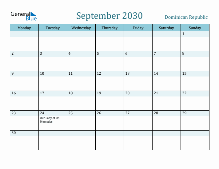 September 2030 Calendar with Holidays