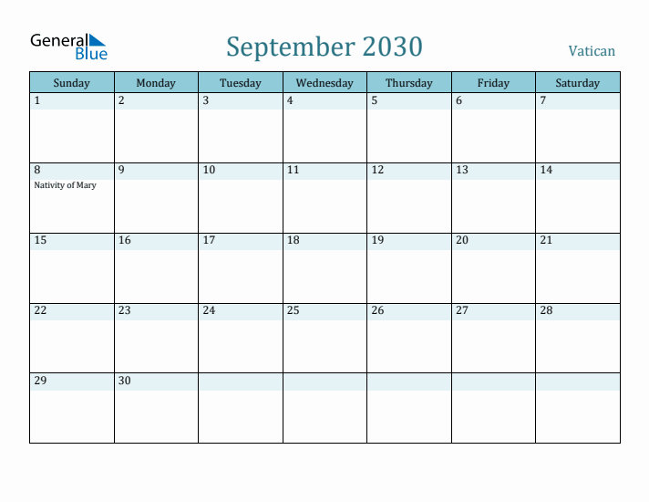 September 2030 Calendar with Holidays