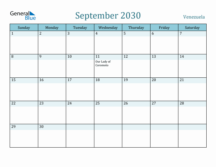 September 2030 Calendar with Holidays